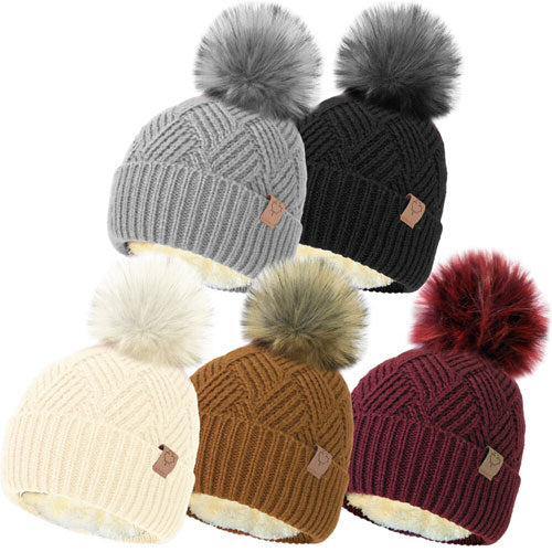 Ladies Fleece Liner Bobble Hat With Detachable Pom Pom