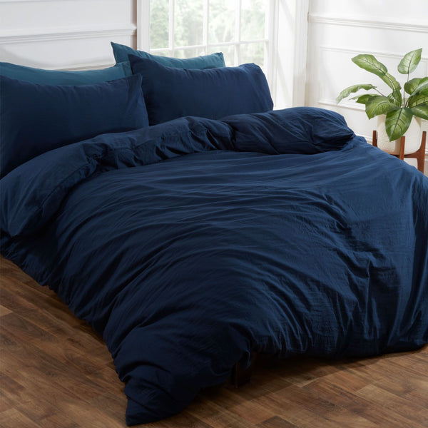 Brentfords Washed Linen Navy Duvet Set