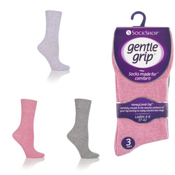 6 Pairs Ladies Gentle Grip Socks Melange Pastels Size 4-8