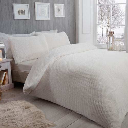 Super Soft Waffle Fleece Winter White Duvet Cover Set