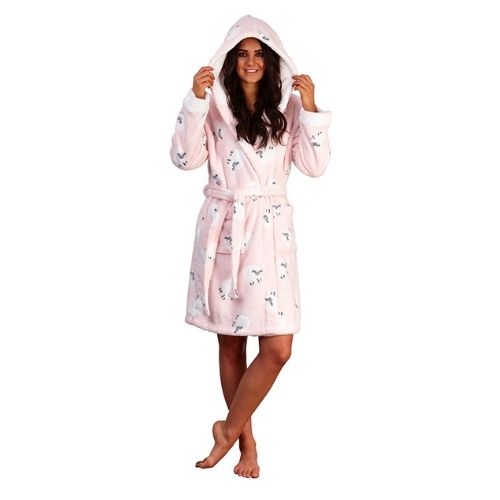 Pink Sheep Flannel Fleece Hooded Robe Size 8 - 22