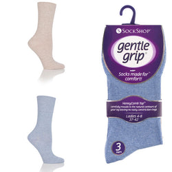 6 Pairs Ladies Gentle Grip Socks Plain Denim Size 4-8