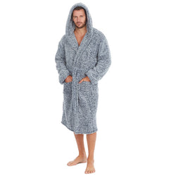 Mens Frosted Sherpa Hooded Navy Dressing Gown Robe Medium - XXL