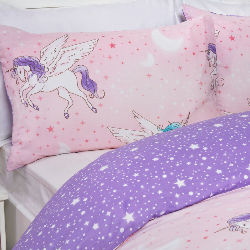 Children Sparkle Unicorn Reversible Blush Pink Duvet Set