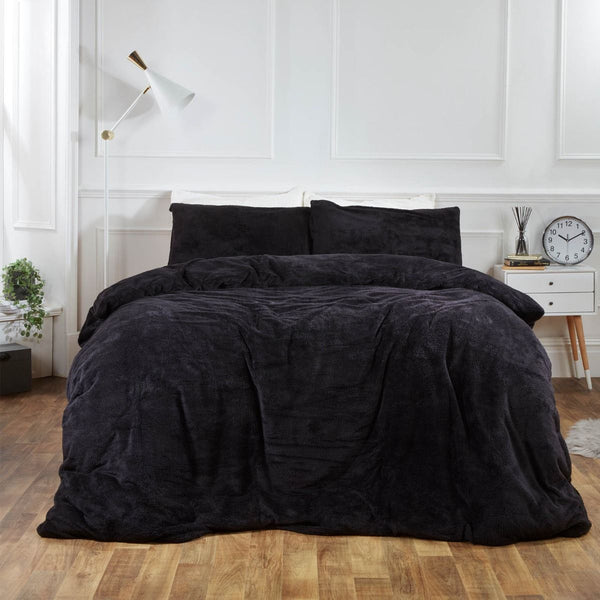 Brentfords Teddy Fleece Black Duvet Cover Set