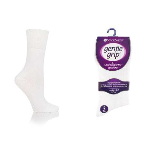 6 Pairs Ladies Gentle Grip Socks White Size 4-8