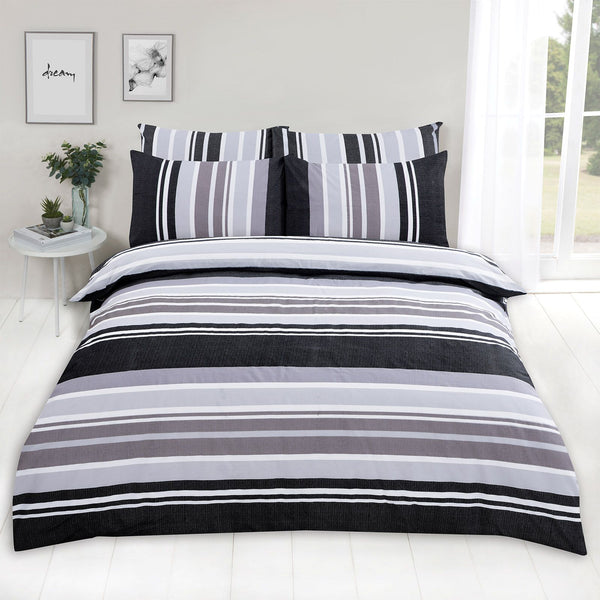 Wide Stripe Design Charcoal Grey Duvet Set