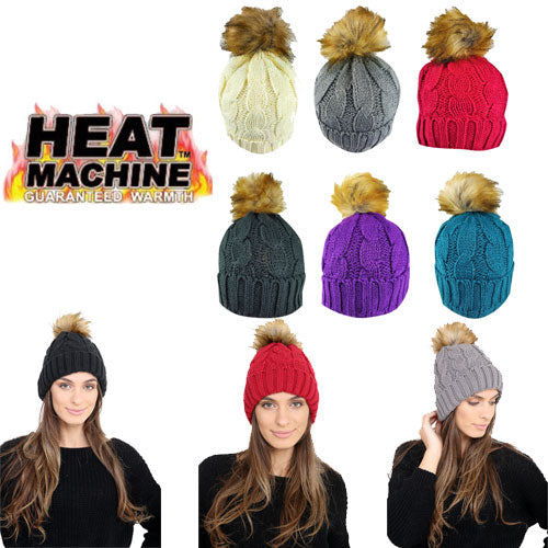 Ladies Natural Pom Pom Hat Cosy Lining