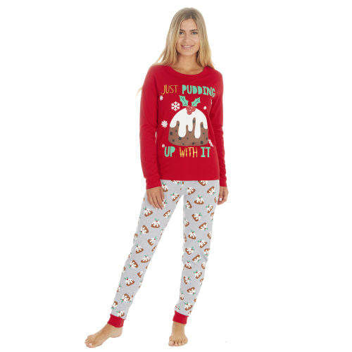 Ladies Christmas Pudding Pyjama Set Size Small - XL