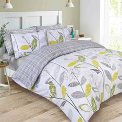 Allium Floral Tartan Check Design Grey White Duvet Set