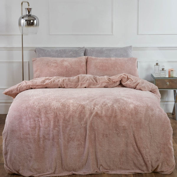 Luxurious Sienna Teddy Fleece Glitter Blush Pink Double Size Duvet Set