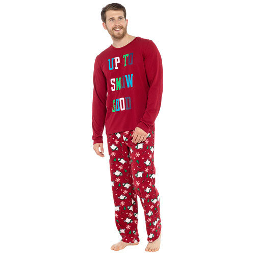 Mens Christmas Red Print Jersey Fleece Pyjamas Medium - XXL