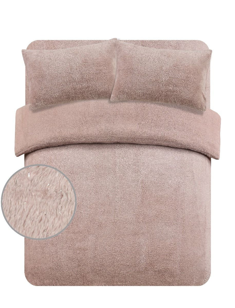 Luxurious Sienna Teddy Fleece Glitter Blush Pink Double Size Duvet Set