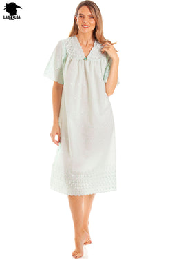 Ladies V Neck Embroidery Anglaise Nightdress by Lady Olga Size 8 - 24