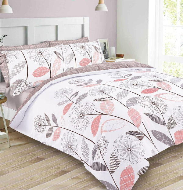 Allium Floral Tartan Check Design Blush Pink Duvet Set