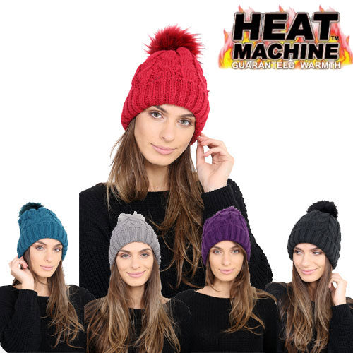 Ladies Self Colour Pom Pom Hat Cosy Lining