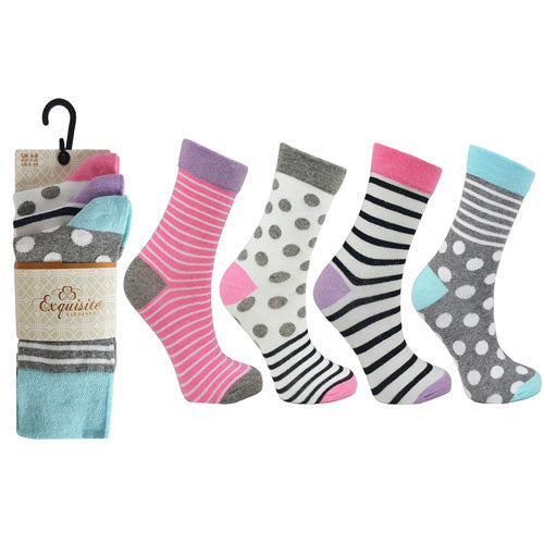 6 Pairs Exquisite Stripe And Spots Socks Size 4-8