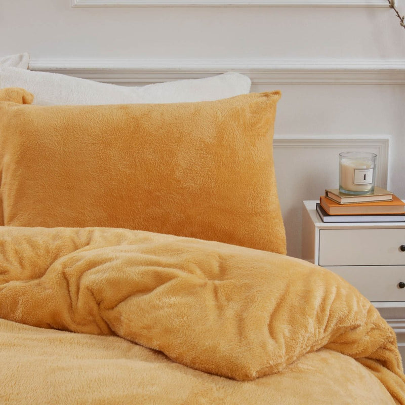 Brentfords Teddy Fleece Ochre Yellow Duvet Cover Set