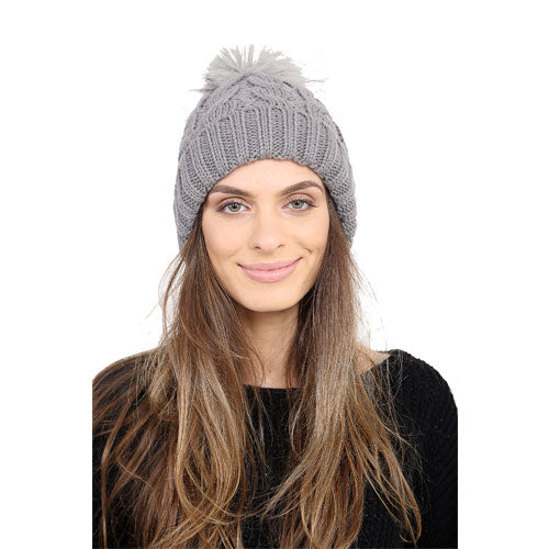 Ladies Self Colour Pom Pom Hat Cosy Lining