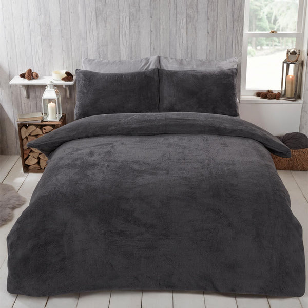 Brentfords Teddy Fleece Charcoal Grey Duvet Set