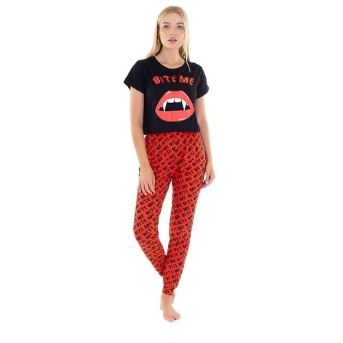 Bite Me Halloween Print Pyjama Set Long Size Small - XL