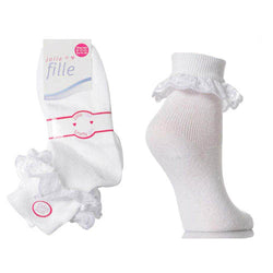 6 Pairs Lace Ankle Socks White Trim