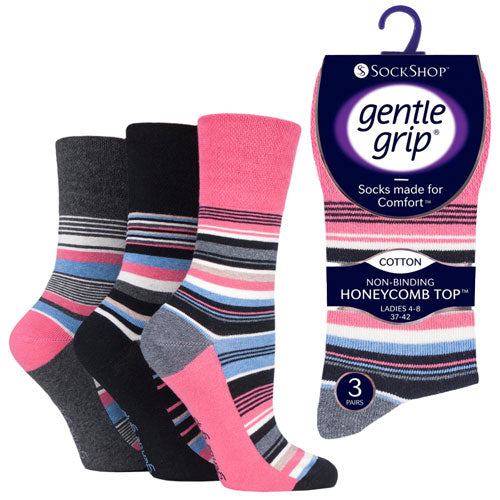 6 Pairs Ladies Gentle Grip Socks Horizons Size 4-8