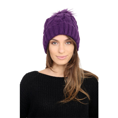 Ladies Self Colour Pom Pom Hat Cosy Lining