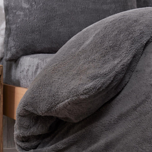 Brentfords Teddy Fleece Charcoal Grey Duvet Set