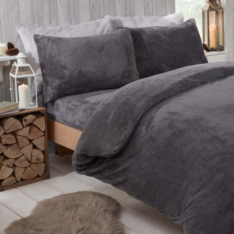 Brentfords Teddy Fleece Charcoal Grey Duvet Set