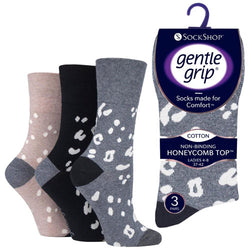 6 Pairs Ladies Gentle Grip Socks Animal Print Size 4-8