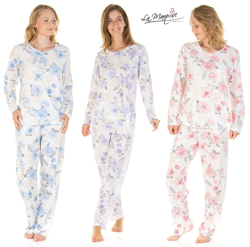 Roses Floral Long Sleeve Pyjama By La Marquise Size Small - 2XL