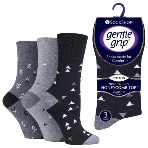 6 Pairs Ladies Gentle Grip Socks Geo Formation Size 4-8