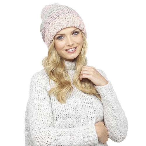 Ladies Chunky Bobble Hat With Pom Pom