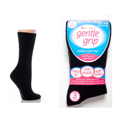 6 Pairs Ladies Gentle Grip Socks Black Size 4-8