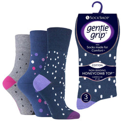 6 Pairs Ladies Gentle Grip Socks Energised Spot Size 4-8