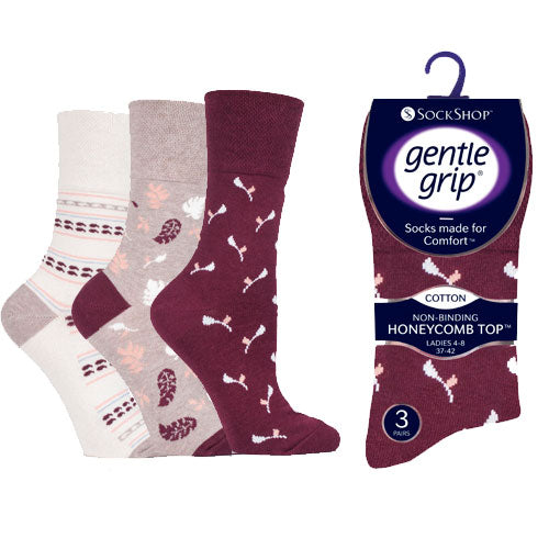 6 Pairs Ladies Gentle Grip Socks Nomadic Journey Size 4-8