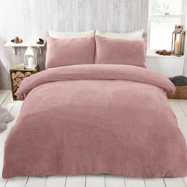 Brentfords Teddy Fleece Blush Pink Duvet Set