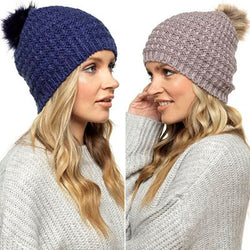 - Ladies Soft Beanie Hat With Fur Pom Pom