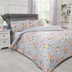 Blushing Rose Floral Grey Duvet Set