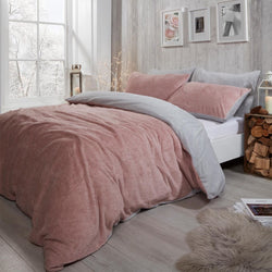 Brentfords Teddy Fleece Blush Pink Grey Duvet Set