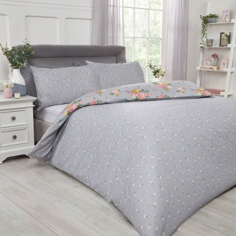 Blushing Rose Floral Grey Duvet Set