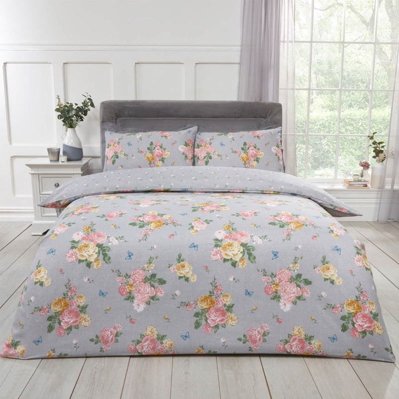 Blushing Rose Floral Grey Duvet Set