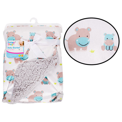 Baby Sherpa Mink Hippo Blue Blanket