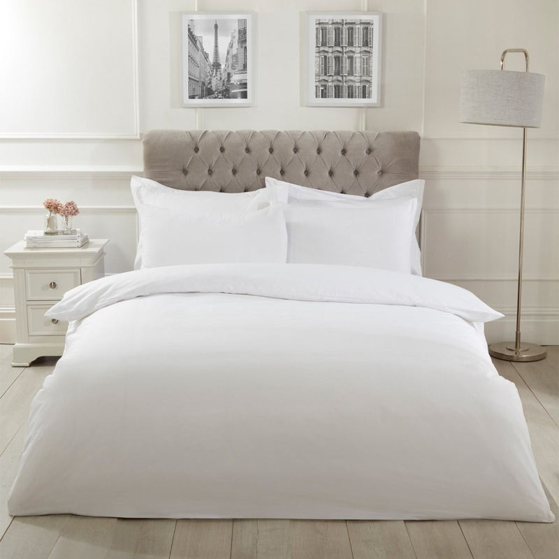 Highams Easy Care Polycotton White Duvet Cover Set