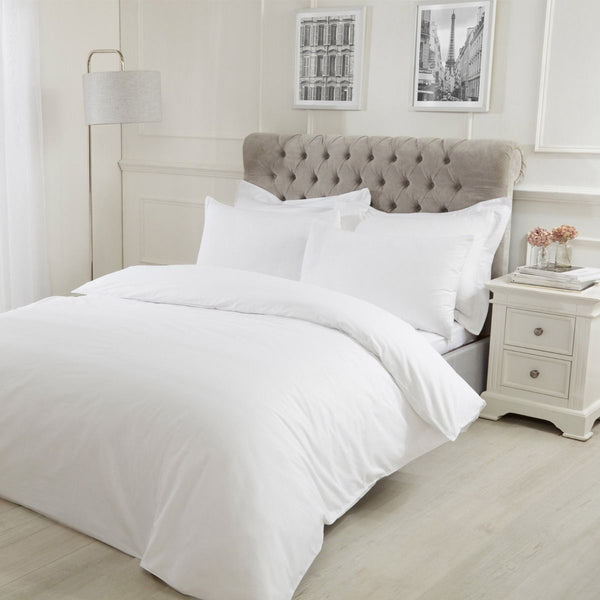 Highams Easy Care Polycotton White Duvet Cover Set