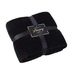 Luxury Popcorn Black Blanket Throw Size 200 x 240cm