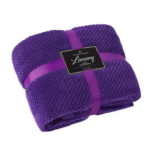 Luxury Popcorn Purple Blanket Throw Size 200 x 240cm