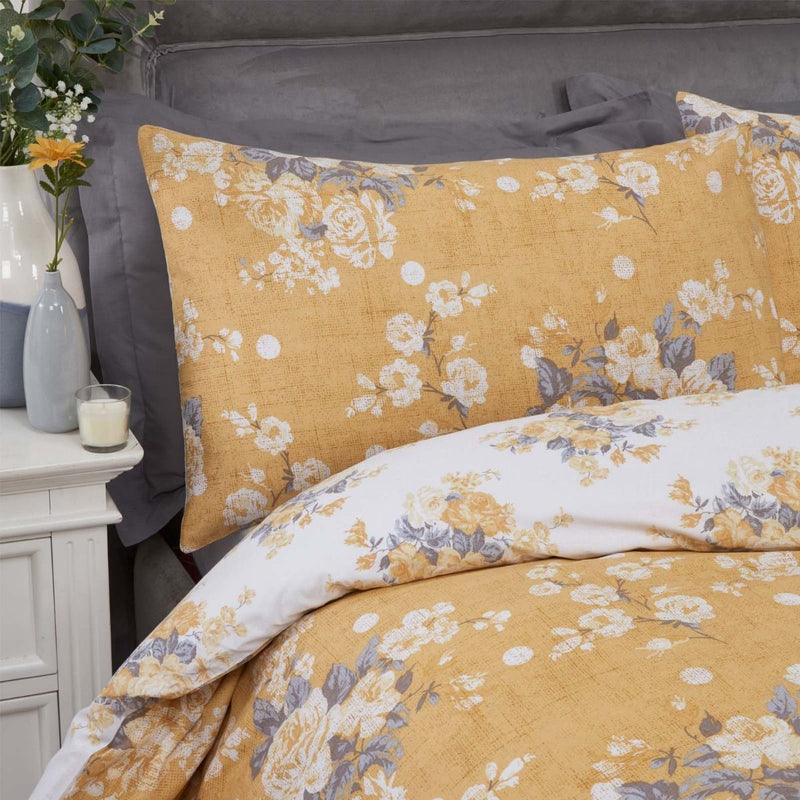 Blushing Rose Floral Ochre Duvet Set