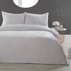 Pom Pom Comfy Fleece Silver Duvet Cover Set